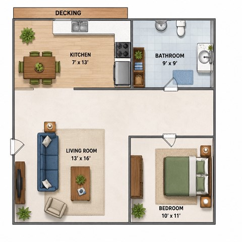Floor plan for 1 bed, 1 bath, 525 sqft